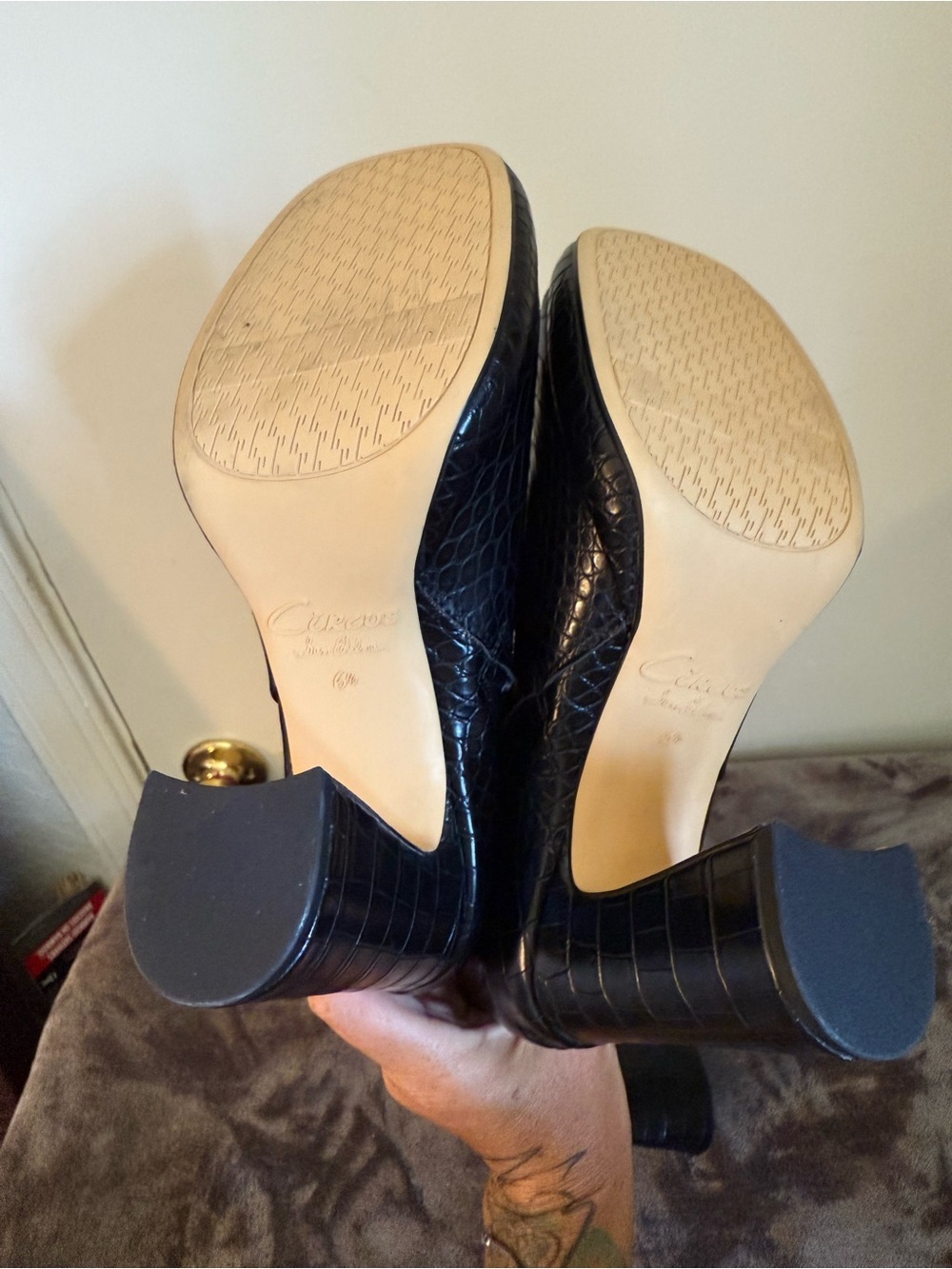 Circus by Sam Edelman Black Croc Embossed Platform Block Heel Boots - Picture 6 of 9
